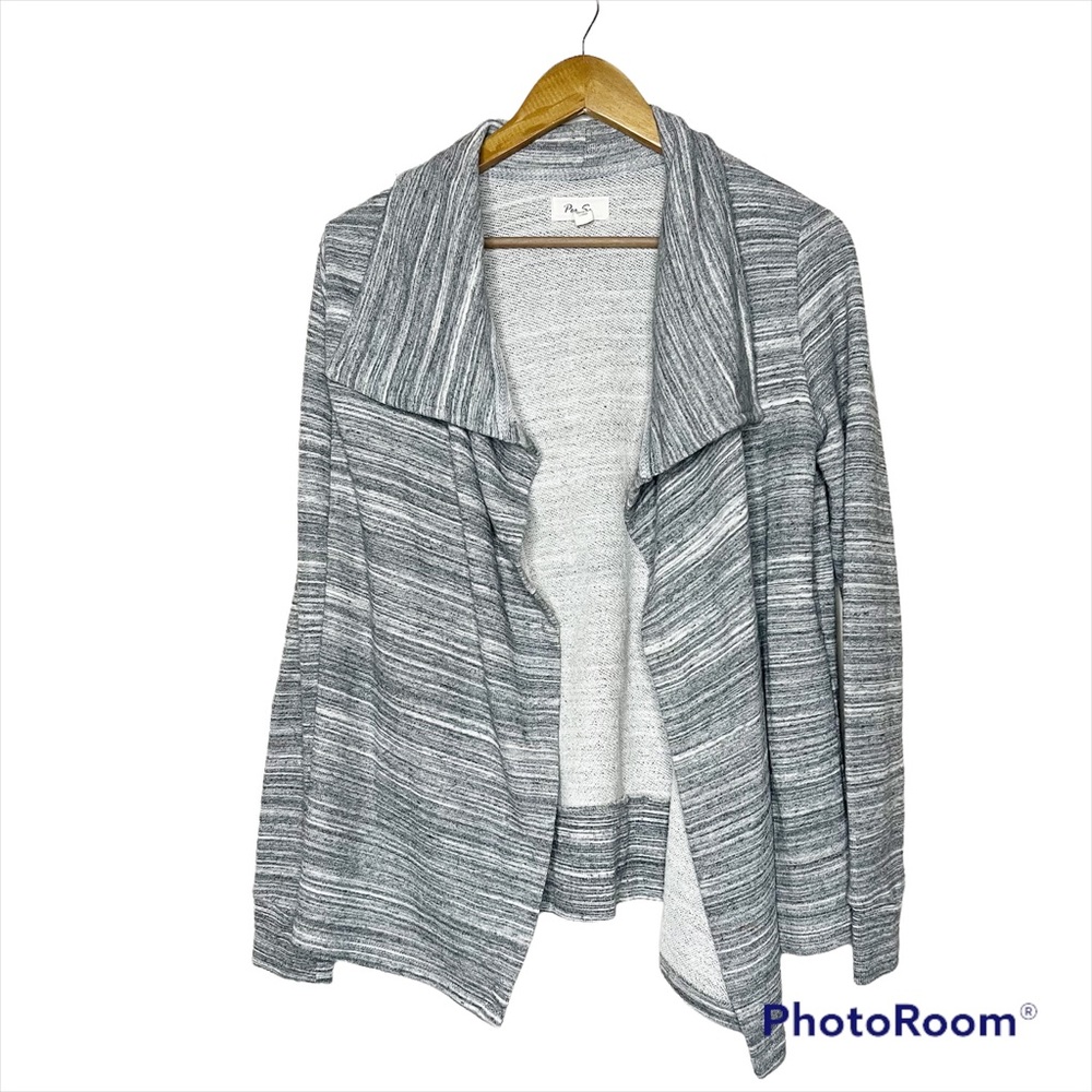 Per Se Women Gray Space Dye Open Front Waterfall Cardigan Size M‎ French Terry